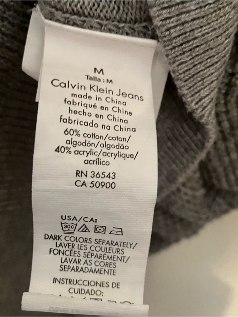 Calvin Klein Mens Waffle Weave Medium Gray Long Sleeve Crewneck Preppy Y2K - Picture 6 of 7